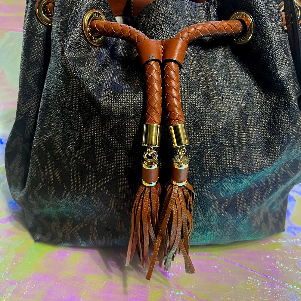 Michael Kors Large Fringe Tassel Brown Signature Handbag Tote